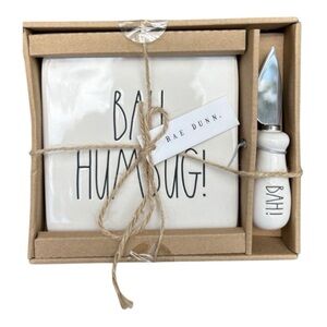 Rae Dunn by Magenta Bah Humbug White Cheese Board & Knife Set